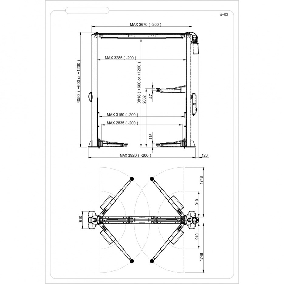 Двухстоечный подъемник ROSSVIK PRO V2-4,5L с верхней синхронизацией, г/п 4,5 т, 380 В